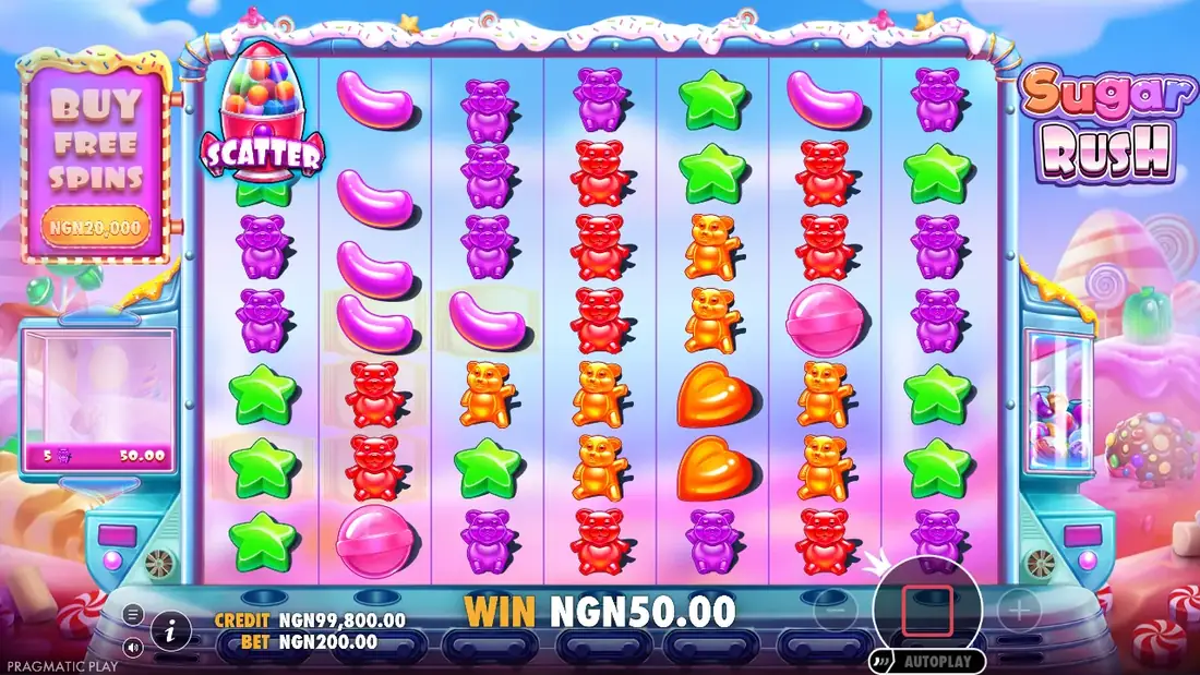 A spin of Sugar Rush in the demo